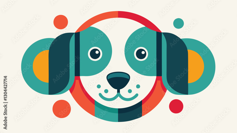 Poster cute vector illustration of a playful dog with vibrant colors against a light background, featuring 