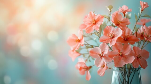 A tranquil still life, featuring a vibrant floral composition against a soft, diffused background, offering ample copy space for text or design elements, inviting the viewer to explore and enhance