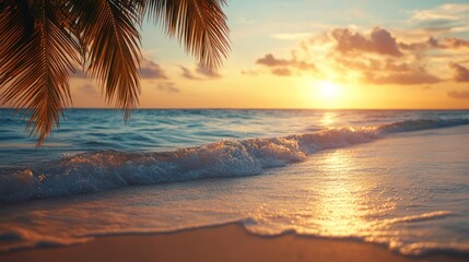 Tranquil calm sea water waves with palm trees. Tropical island beach landscape exotic shore coast