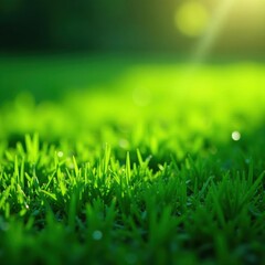 Fototapeta premium Lush, emerald green grass, glistening with dew , outdoor, refreshing, nature