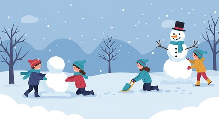 Winter Wonderland Fun: Kids Playing in the Snow & Building a Snowman
