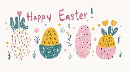 Hand drawn Easter phrases. Greeting card texts with Easter eggs isolated on white background. Happy Easter lettering modern calligraphy style. Doodle