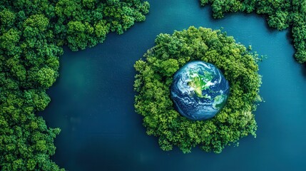 Protecting our planet earth surrounded by lush greenery nature aerial view conservation focus