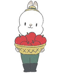 りんごを持った農家のうさぎのキャラクターの手書きイラスト