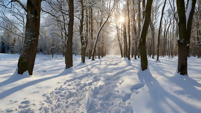 forest in winter, sunrise in the forest, sunset in the forest, sunset in winter, snow covered trees in winter, winter landscape with snow, snow covered trees, A wintry landscape