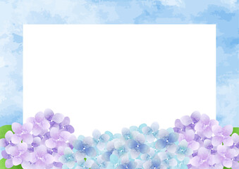水彩のあじさいフレームイラスト（紫陽花・梅雨・紫・青）