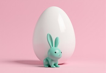 Obraz premium Teal Rabbit and White Egg on Pink Background