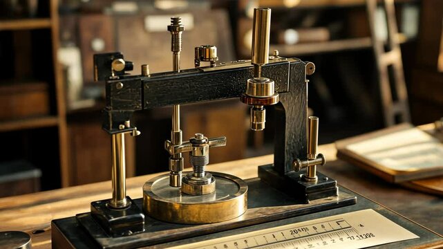 Antique weighing scale used in a vintage workshop showcasing craftsmanship and precision in materials testing