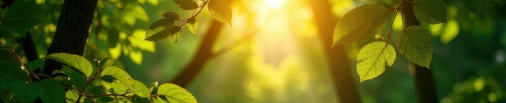 Golden sunlight streams through lush green canopy, creating ethereal glow , natural, dark, illumination