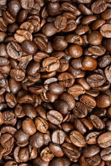 Aromatic coffee beans surface rich brown.