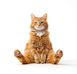 Obraz premium Photograph of Cute Fat orange cat sitting on white background