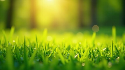 Obraz premium Golden Sunlight Illuminates Vibrant Green Blades of Grass in a Lush Meadow