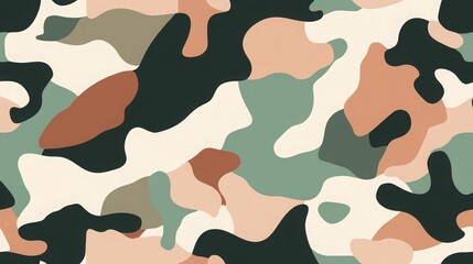 camouflage pattern with abstract organic shapes, soft earthy green and brown tones, modern and clean design, subtle texture, perfect for a defense-themed background, 16:9