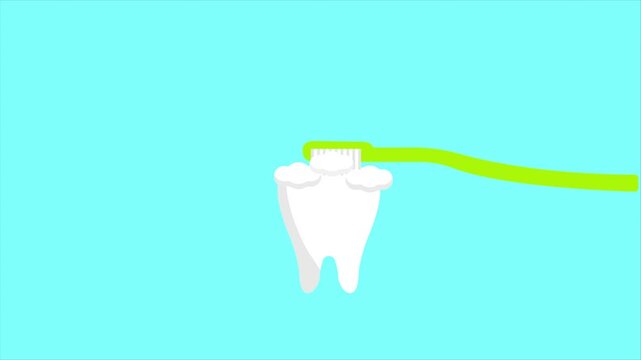 toothbrush and tooth with toothpaste on top teeth cleaning animation on a blue background