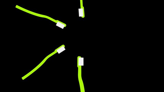 Tooth brush vector reveal with rotating animation on a dark background for dental hygiene and cleanliness