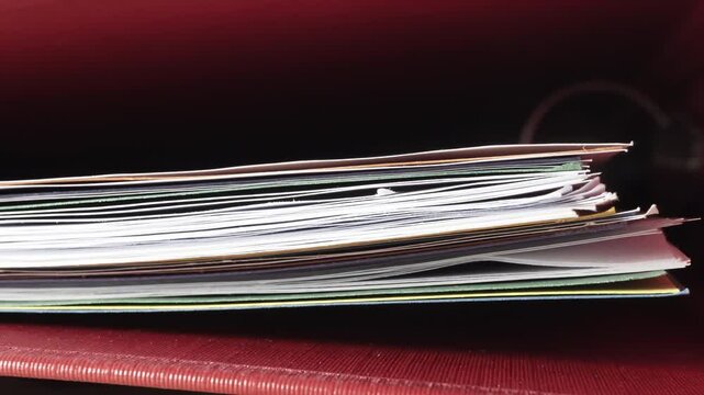 Red Ring binder file close up stock footage
