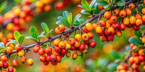 Close-up of vibrant sanddorn berries on a branch with intricate details and subtle colors, plant life, foliage,  plant life