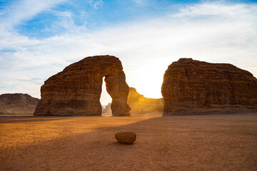 View of rock formations against sky, Elephant Rock from Al Ula, Saudi Arabia