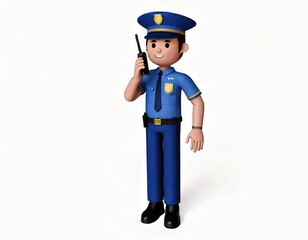 Fototapeta premium Friendly Cartoon Police Officer Communicating on Radio