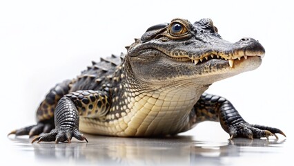Naklejka premium American Alligator Isolated on White Background - Wildlife Stock Photo