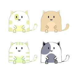 set of cats, 4 type of cats, green cat brown cat black cat yellow cat