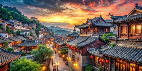 Fototapeta premium Ancient Dapeng Cityscape: Traditional Chinese Architecture and Coastal Charm
