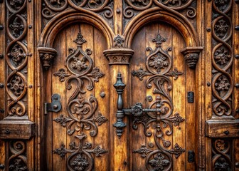Ancient Wooden Church Door, Rustic Weathered Entrance, Historical Architecture Detail