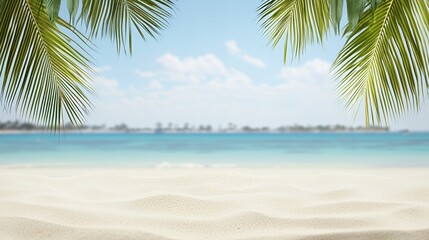 Tranquil Beach Scene with Palm Trees and Azure Ocean