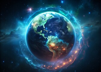 Animated World Map Glowing Lights, Surreal Global Network