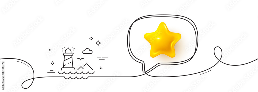 Poster lighthouse line icon. continuous line with 3d star. beacon tower sign. searchlight building symbol. 