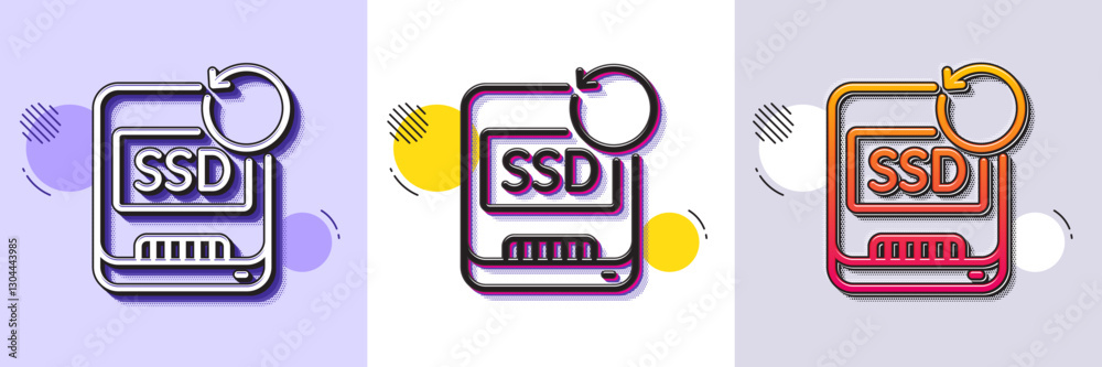Poster recovery ssd line icon. halftone dotted pattern. gradient icon with grain shadow. backup data sign. 