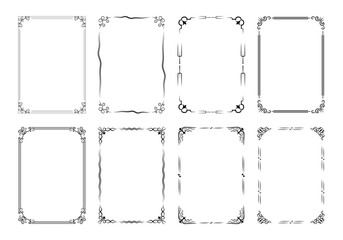Decorative black frames. Retro calligraphic ornamental frame, vintage black and white rectangle ornaments and ornate border. Decorative wedding frames, antique museum isolated image borders.