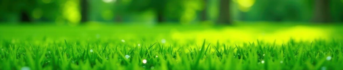 Lush, vibrant green grass, glistening with dew ,  spring,  landscape,  droplet