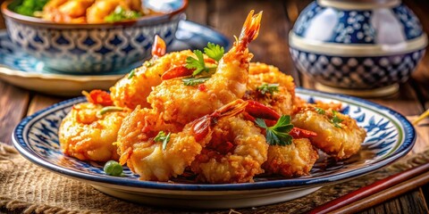 Crispy Golden Fried Shrimp, Traditional Chinese Cuisine, Delicious Seafood Recipe, Authentic Asian Food Photography