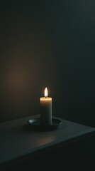 A single candle burning brightly in a dark room, symbol of hope and faith