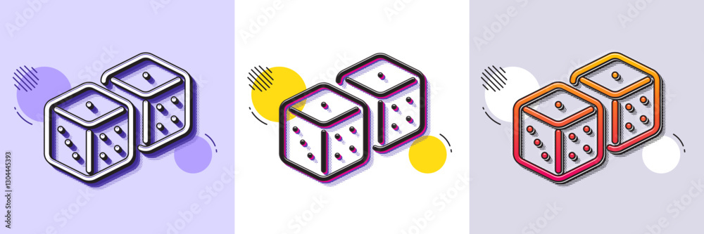 Poster dice line icon. halftone dotted pattern. gradient icon with grain shadow. board game cube sign. casi