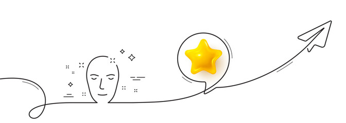 Health skin line icon. Continuous line with share plane. Face care sign. Cosmetic lotion symbol. 3d star in speech bubble. Health skin single line ribbon. Loop curve pattern. Vector