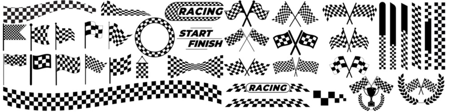 Racing flag icon vector set. Racing illustration sign collection. Karting symbol or logo.