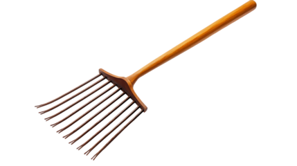 Close up of a brown broom with a wooden handle.