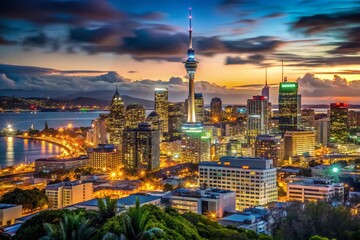 Obraz premium Auckland City Night Lights - Low Light Urban Landscape Photography