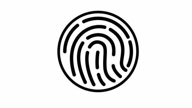 Fingerprint vector in circle, animated footage looping, white background outline design style