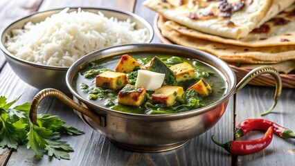 Authentic Indian Palak Paneer with Rice and Naan - Delicious Homemade Meal