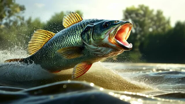Close-up of river fish in hands. Selective focus
