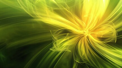 abstract background with bright yellow flower close up and blurred green backdrop, bold and cheerful tones, detailed and minimalistic design