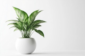 A ceramic pot containing a lush houseplant, rendered in 3D and placed against a clean white backdrop, emphasizing its elegance and simplicity.