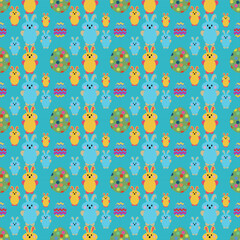 seamless pattern with easter egg and rabbit blue cute colorful wallpaper cover