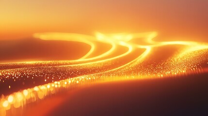 A winding road glowing under the golden light of sunset, inviting viewers on a tranquil and picturesque journey into the horizon.