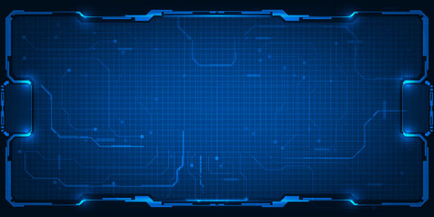 Vector illustrations of Futuristic blue digital screen display and layout with digital hi tech element grid line and circuits.Digital innovation and technology concepts.