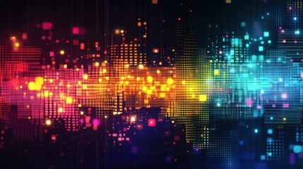abstract background with colorful pixelated patterns and digital elements, vibrant tones, retro digital texture, sharp and clean