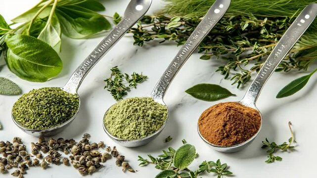 spoons with spices. Selective focus